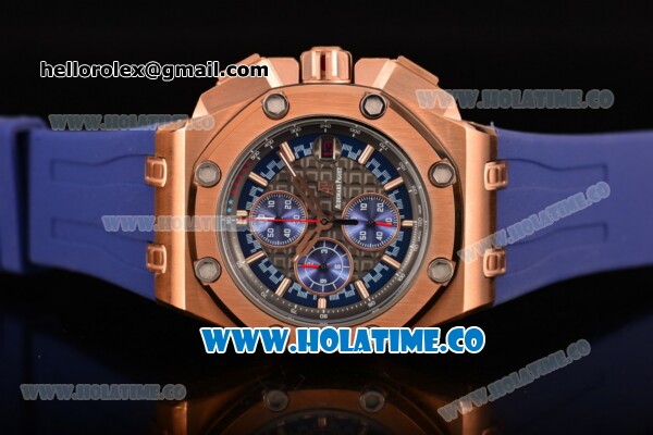 Audemars Piguet Royal Oak Offshore Miyota Quartz Rose Gold Case with Grey/Blue Dial and Blue Rubber Strap - Stick Markers (EF) - Click Image to Close